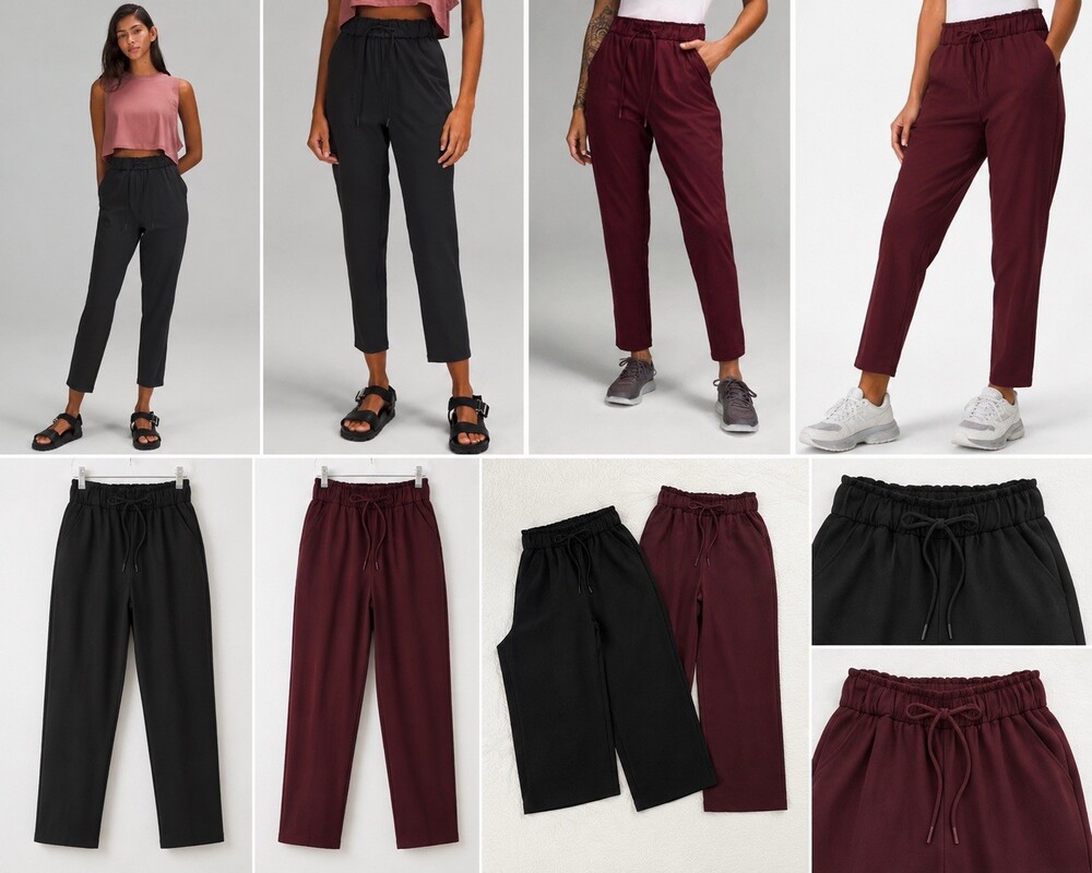 Two Lululemon On The Fly Pants Womens Size 2 Plum & Black Stretch High Rise 7/8